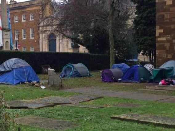 Library picture of the encampment at All Saints Church, Northampton