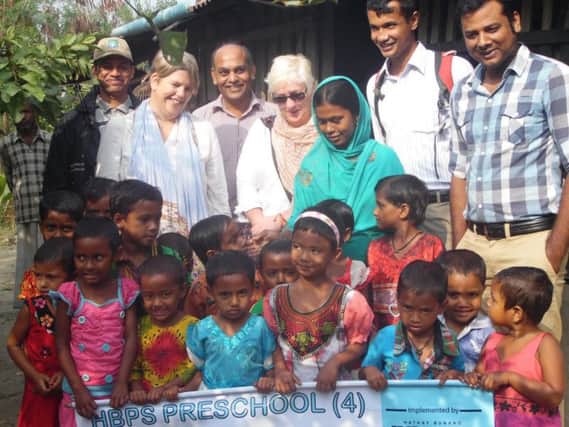 Gaynor Humphrey and Elizabeth Cochrane from Best Years at the opening of the third pre-school the Daventry firm has helped to open in Bangladesh