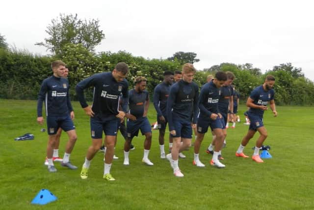 Cobblers players training at Moulton College