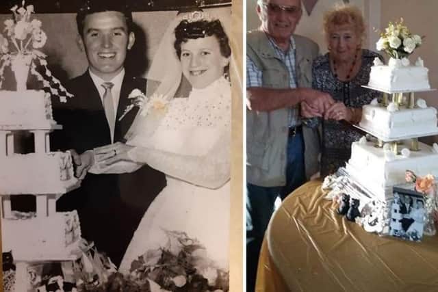 Anthony and Eileen pictured in 1959 and 2019 after 60 years of happy matrimony.