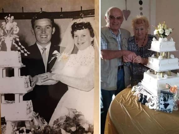 Anthony and Eileen pictured in 1959 and 2019 after 60 years of happy matrimony.