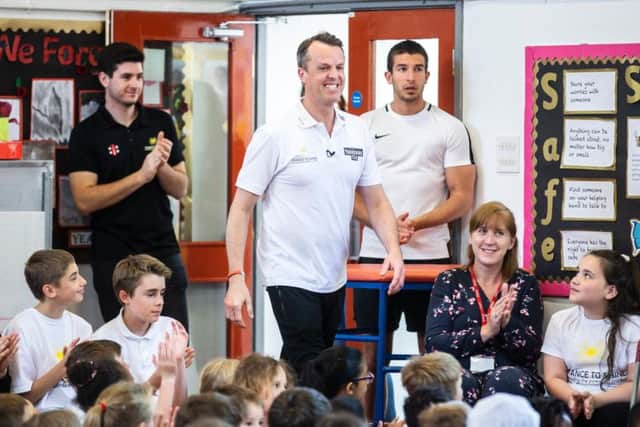 The ex-England cricketer answered questions about his sporting career in the childrens' assembly on Thursday afternoon.