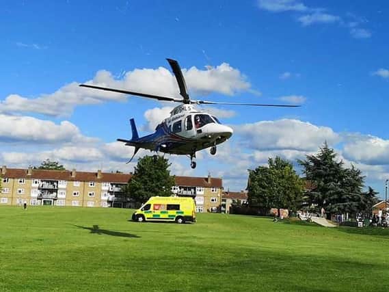 An air ambulance was called to Kings Heath skate park yesterday after a serious crash involving a motorbike.