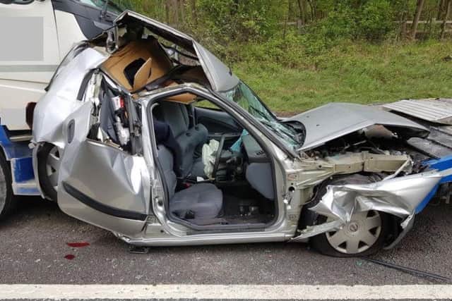 Amazingly the driver walked out with minor injuries. Photo: Northamptonshire Police