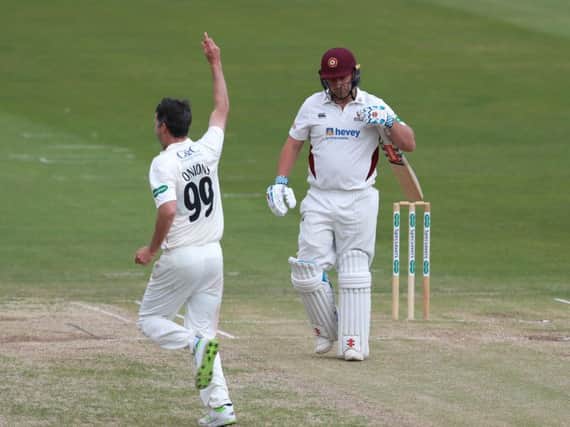 Adam Rossington was dismissed by Graham Onions on day two