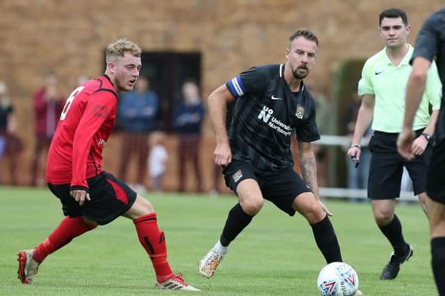 Chris Lines in action for the Cobblers at Sileby on Saturday