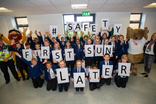 Kings Heath Primary School pupils and staff promote the police's Summer Safety campaign. Photo: Northamptonshire Police