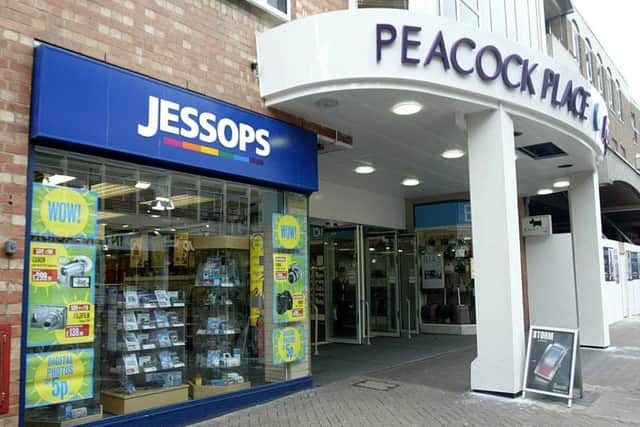 Jessops at the entrance of Peacock Place circa 2010. Today, Phonebox trades in its place.