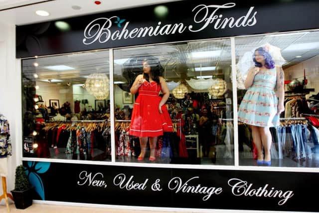 Bohemian Finds enlists the help of two live window models, c.2013.