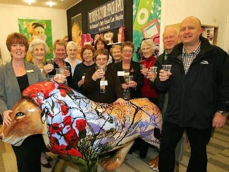 Re-launch of the Friends of Cynthia Spencer shop in Peacock Place, with one of the Pride of Northampton lions on display. Photo by Sharon Lucey.