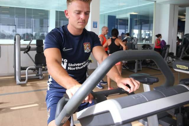Sam Hoskins gets to work in the gym in Spain (Pictures: Pete Norton)