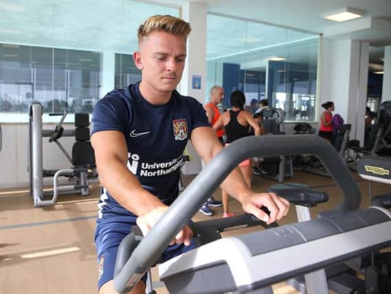 Sam Hoskins gets to work in the gym in Spain (Pictures: Pete Norton)