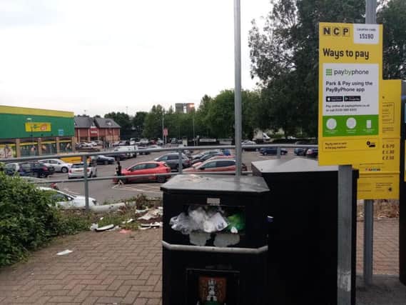 A frustrated resident says he is "appalled" at the condition of bins on the NCP's St Peter's Way car park.