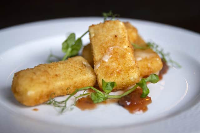 Panko-crusted fried brie with sloe gin chutney.
