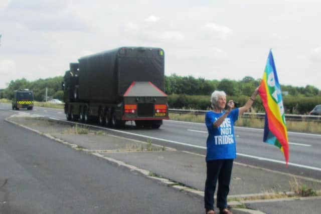 Oxford's Campaign for Nucelar Disarmement staged a protest on the A34 as the convoy headed through the area on Wednesday, shortly before the convoy reached Northampton.
