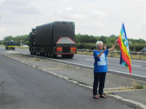 Oxford's Campaign for Nucelar Disarmement staged a protest on the A34 as the convoy headed through the area on Wednesday, shortly before the convoy reached Northampton.