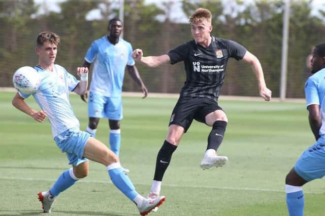 Ryan Watson gets his pass away in the friendly with Coventry