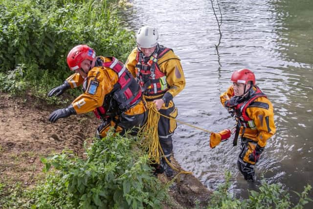 Firefighters also demonstrated a 'person rescue' whereby a firefighter goes into the water - in full kit - to rescue someone who might have fallen unconscious.