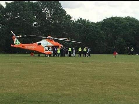 A man was airlifted to hospital on Sunday after a violent shooting at a Northampton football game.