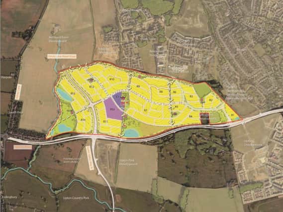 A masterplan of where the 1,400 homes will go on Upton Lodge Farm. Photo: Homes England