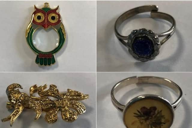 The costume jewellery found in a sock during a police raid over a series of burglaries. Photos: Northamptonshire Police