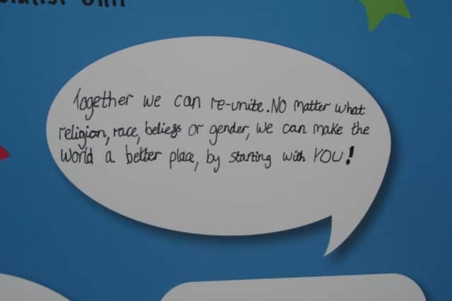 Hundreds of Northamptonshire children were asked what they would say to the world to help bring people together.