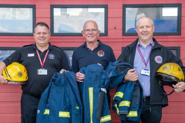 Fire Chief Darren Dovey, Op Florian volunteer Allan Henson and Northamptonshire PCC Stephen Mold.