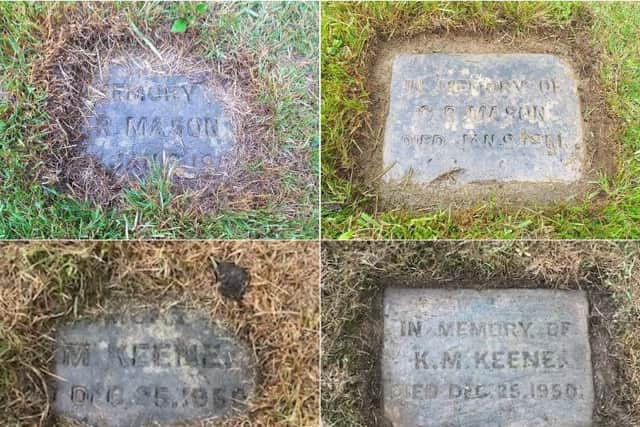 The headstones before and after being cleaned. Photos: Mark Leggett and Claire Potts