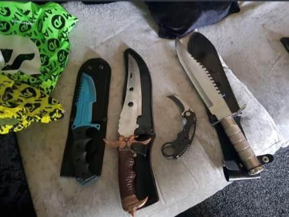 Weapons were seized yesterday by police in the town centre.