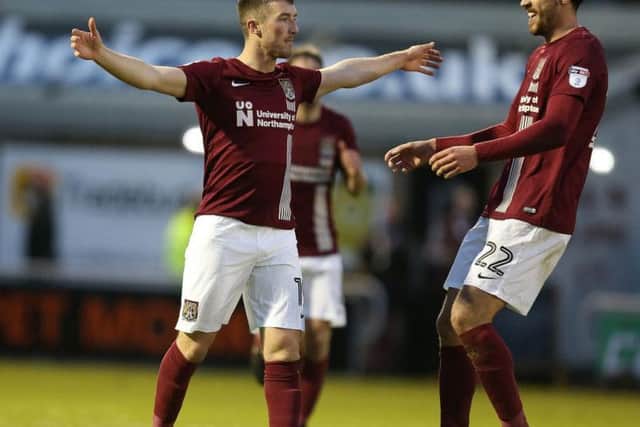Chris Long celebrates the first of his two goals in the Cobblers' 2-1 win over Walsall at Sixfields in December, 2017