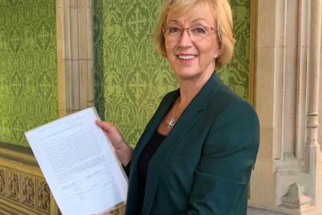 South Northamptonshire MP Andrea Leadsom with the Stop Rail Central and Stop Northampton Gateway petition