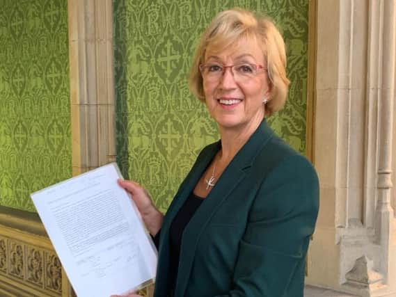 South Northamptonshire MP Andrea Leadsom with the Stop Rail Central and Stop Northampton Gateway petition