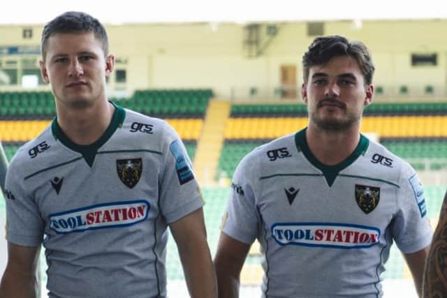 Fraser Dingwall and George Furbank in Saints' new away shirt (pictures: Northampton Saints)