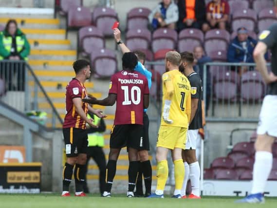 Referee Leigh Doughty, who's in his first season in the EFL, sent off Zeli Ismail in stoppage-time on Saturday. Picture: Pete Norton