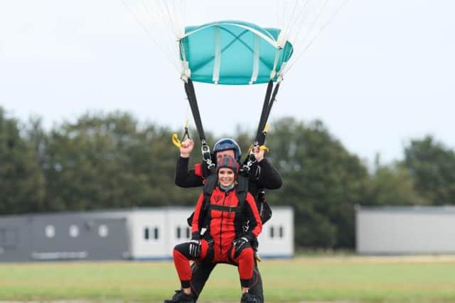 Amanda jumped out of a plane in Brackley to raise money for Globals Make Some Noise.