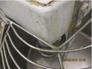 The dough mixer was found to be dirty at the time of the inspection.