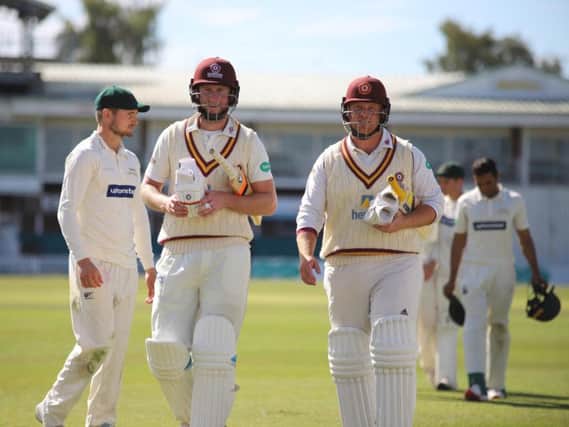 Alex Wakely and Richard Levi were all smiles after steering Northants to victory against Leicestershire on Friday afternoon (picture: Peter Short)