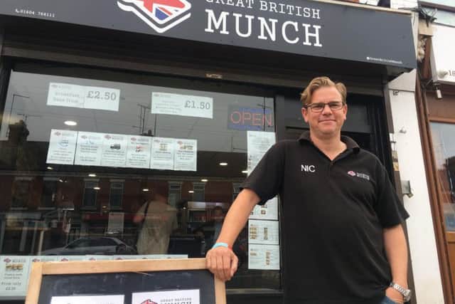 Nic Farrell outside his cafe, Great British Munch, on St Leonards Road, Northampton