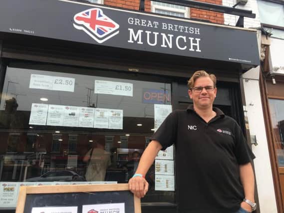 Nic Farrell outside his cafe, Great British Munch, on St Leonards Road, Northampton