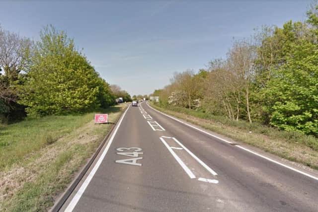 A Renault Clio and a Scania double-decker bus crashed on the A43 near Holcot. Photo: Google