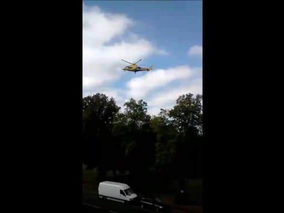 The air ambulance lands at the Racecourse on Kettering Road, Northampton. Photo: Critical Mass Northampton