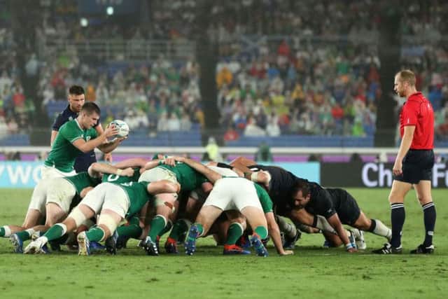 Scrum time in the Ireland versus Scotland match in the Rugby World Cup