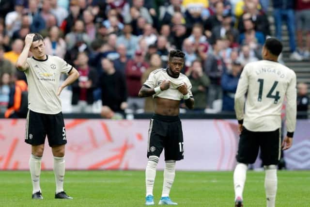 Manchester United struggled in their 2-0 defeat at West Ham United on Sunday