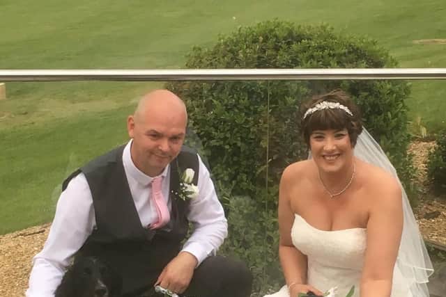 Joanna and Gwyn Evans-Jones, from Lings, pictured on their wedding day in May, were meant to fly home from their honeymoon with Thomas Cook