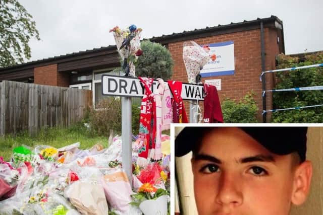 Dozens of flowers were left at Drayton Walk where Louis Ryan Menezes (inset) was killed in May, 2018