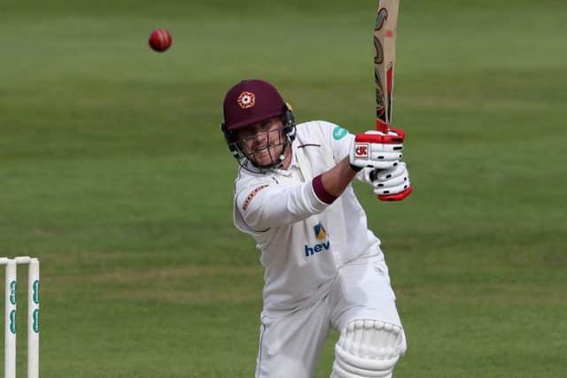 Northants 368 (Vasconcelos 83, Cobb 62, pictured, Buck 51) & 288-6 (Rossington 69no, Cobb 68) drew with Sussex 422 (Sanderson 3-78, Overton 3-79) & 339-4 dec