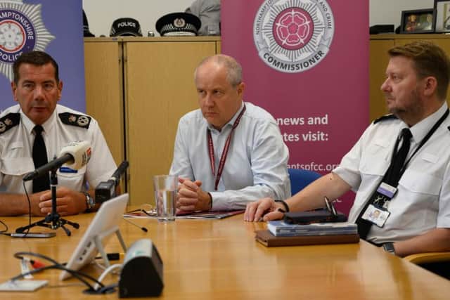 Chief Constable Nick Adderley, police, fire and crime commissioner Stephen Mold and Police Federation representative Sergeant Sam Dobbs. Photo: Northamptonshire Police