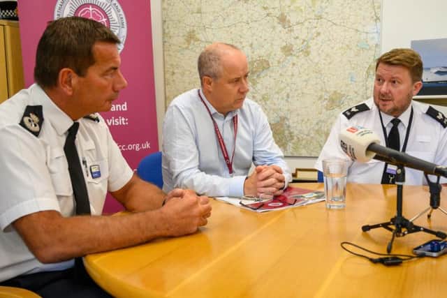 Chief Constable Nick Adderley, police, fire and crime commissioner Stephen Mold and Police Federation representative Sergeant Sam Dobbs. Photo: Northamptonshire Police