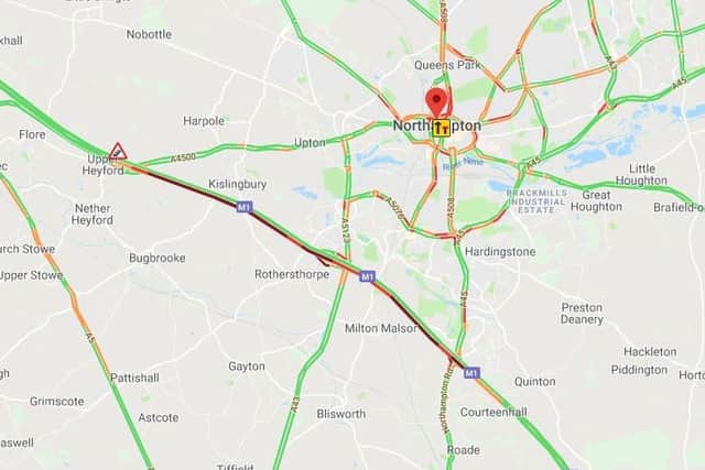 Traffic on the M1 near Northampton due to significant flooding. Photo: AA Travel