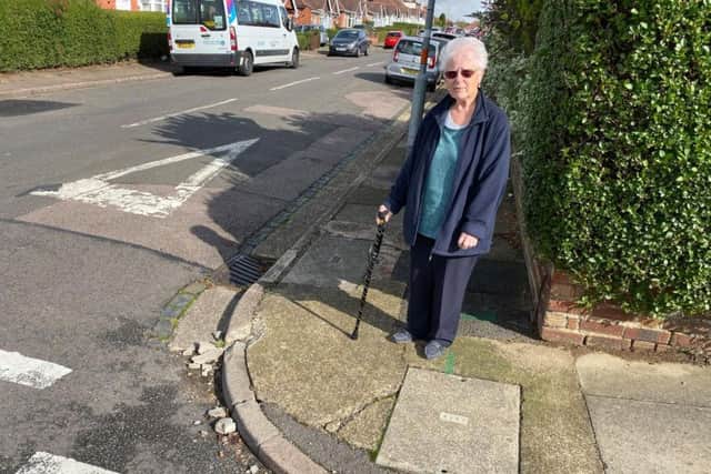 Venetia Earp-Jones wants the council lower the kerbs on Ennerdale Road